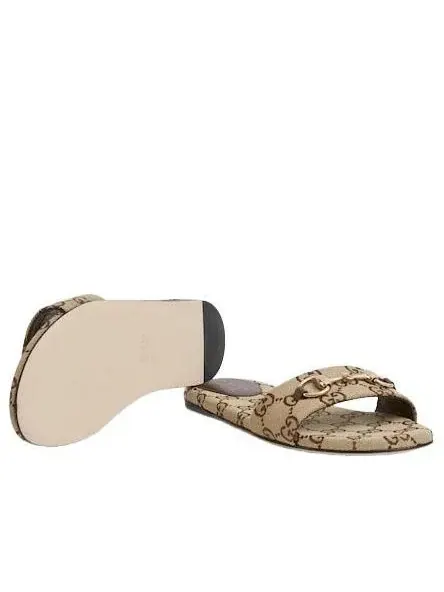 (WMNS) Шлепанцы Gucci 26 с пряжкой Horsebit — изображение 5 из 6, бежевый