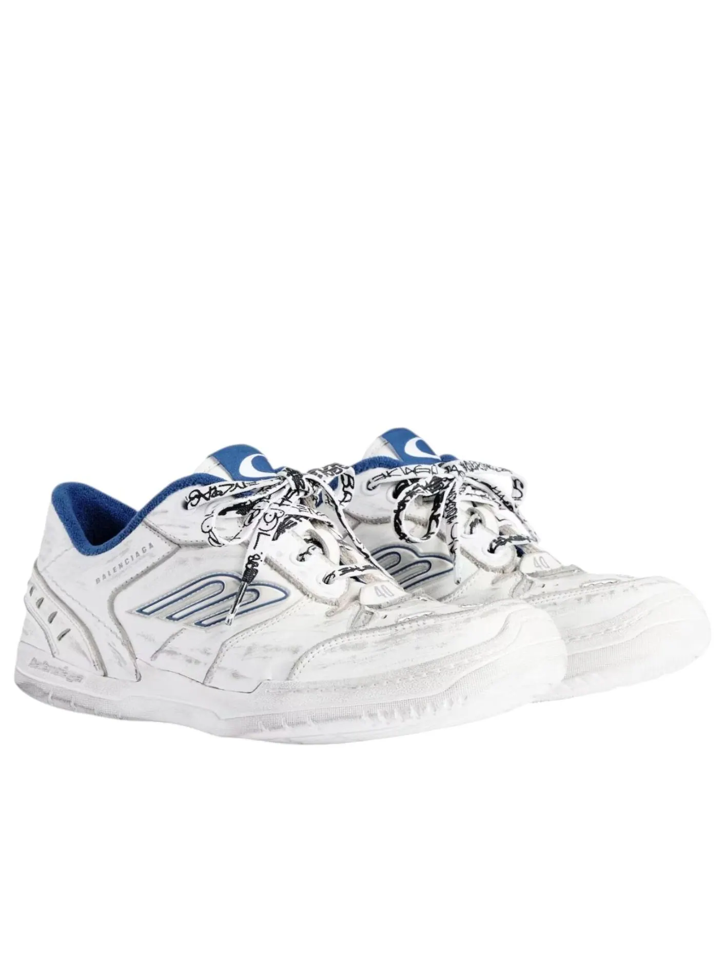 Balenciaga Hamptons Medium Worn-out 'White Dark Blue' — изображение 2 из 6, белый/темный синий/серый