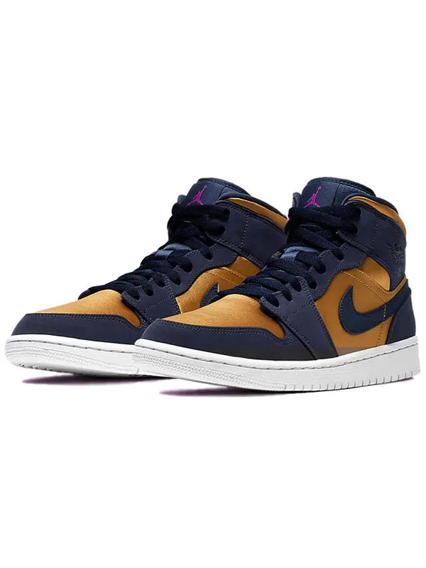 Кроссовки 1 mid se premium 'stain gold' Air Jordan — изображение 3 из 4, фиолетовый--белый