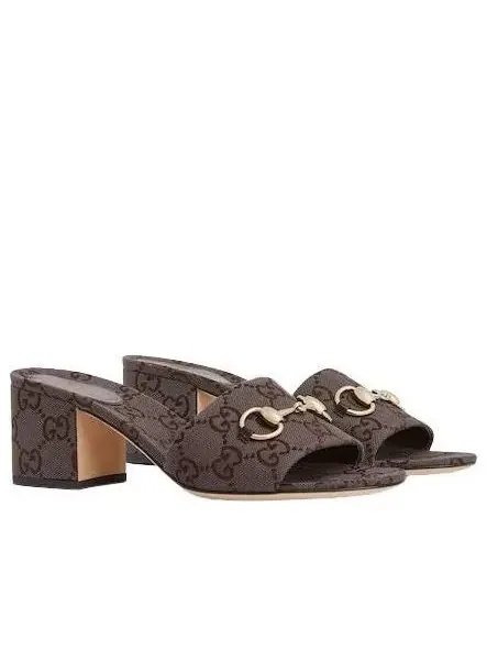 (WMNS) Сандалии Gucci 26 Slide с пряжкой Horsebit — изображение 2 из 5, коричневый