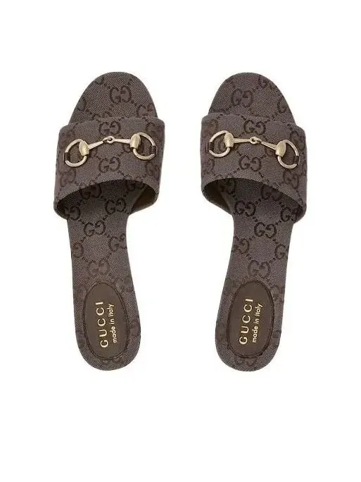 (WMNS) Сандалии Gucci 26 Slide с пряжкой Horsebit — изображение 3 из 5, коричневый