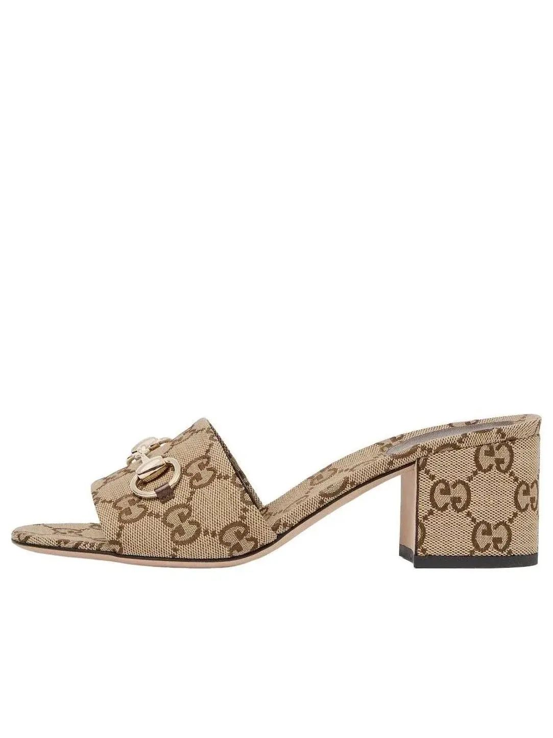 Женские шлепанцы с открытым носком на среднем каблуке Gucci Slide Sandal — изображение 1 из 6, коричневый