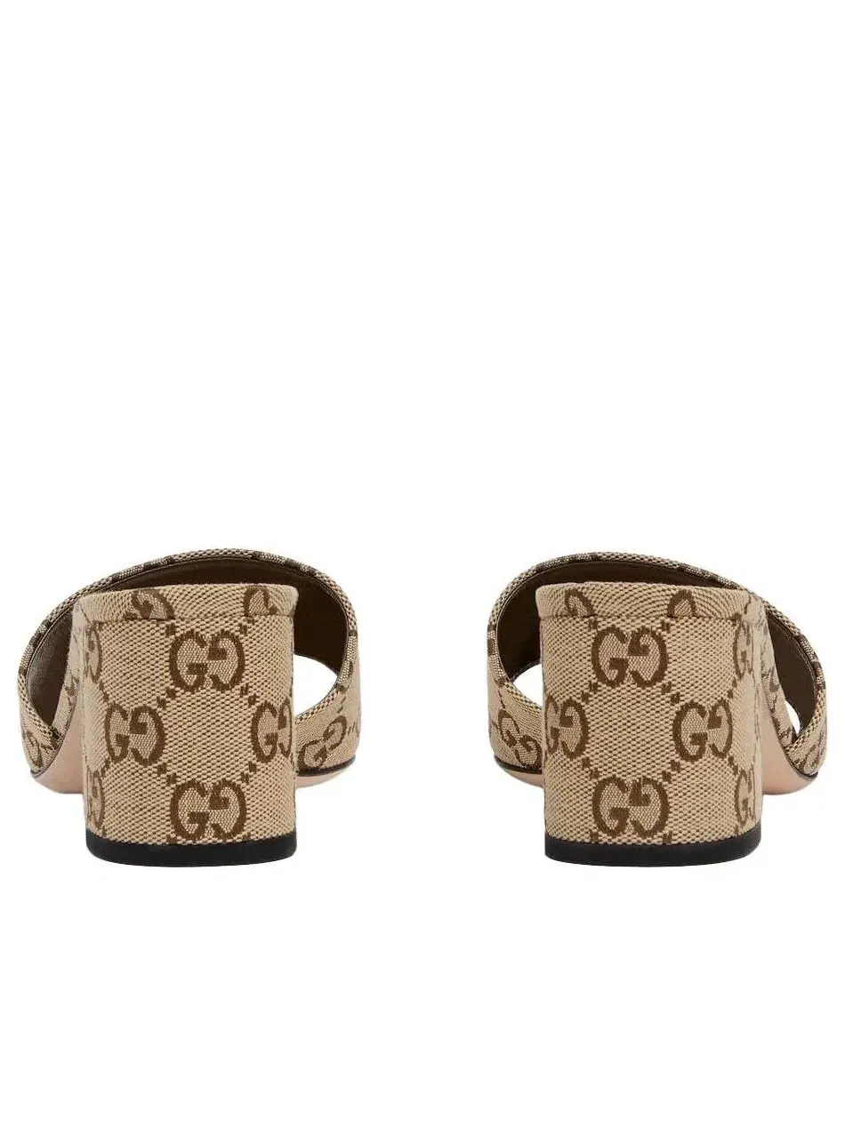 Женские шлепанцы с открытым носком на среднем каблуке Gucci Slide Sandal — изображение 4 из 6, коричневый