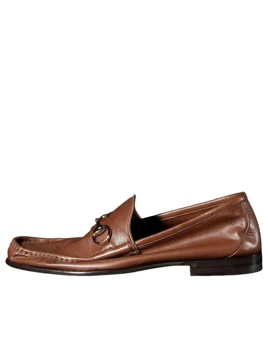 Мужские лоферы из кожи с круглым носком Gucci Lugano Loafer — изображение 1 из 7, коричневый