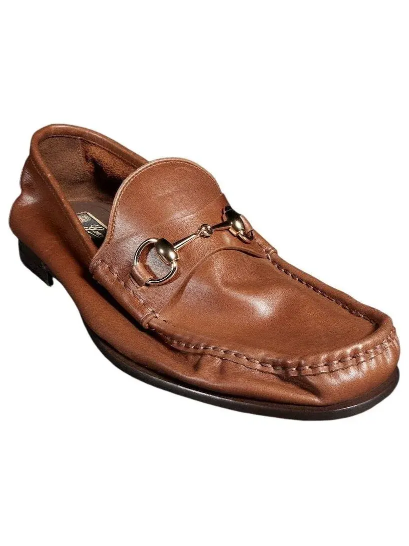 Мужские лоферы из кожи с круглым носком Gucci Lugano Loafer — изображение 2 из 7, коричневый