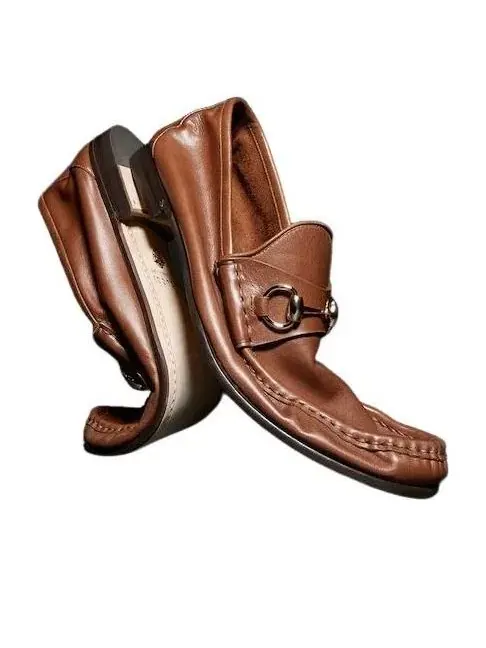Мужские лоферы из кожи с круглым носком Gucci Lugano Loafer — изображение 5 из 7, коричневый