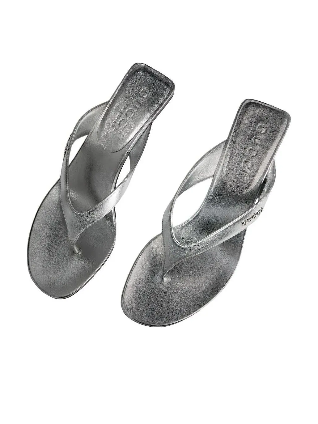 Женские шлепанцы с открытым носком на высоком каблуке модель Vittoria Thong Sandal Gucci — изображение 4 из 8, серебряный