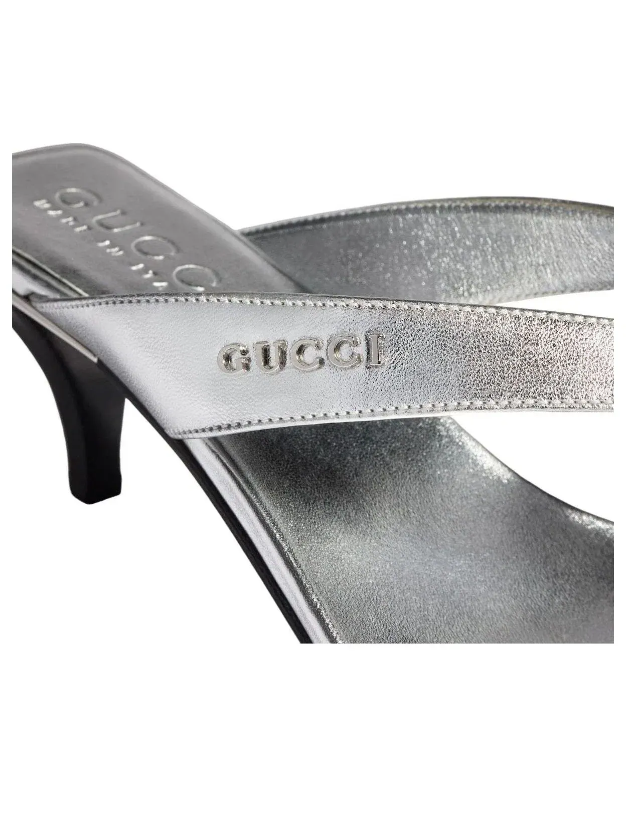 Женские шлепанцы с открытым носком на высоком каблуке модель Vittoria Thong Sandal Gucci — изображение 6 из 8, серебряный