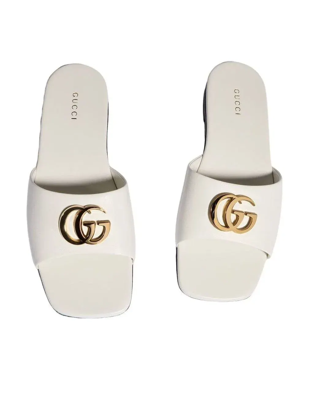 Женские шлепанцы с открытым носком и принтом Double G Gucci — изображение 2 из 7, белый