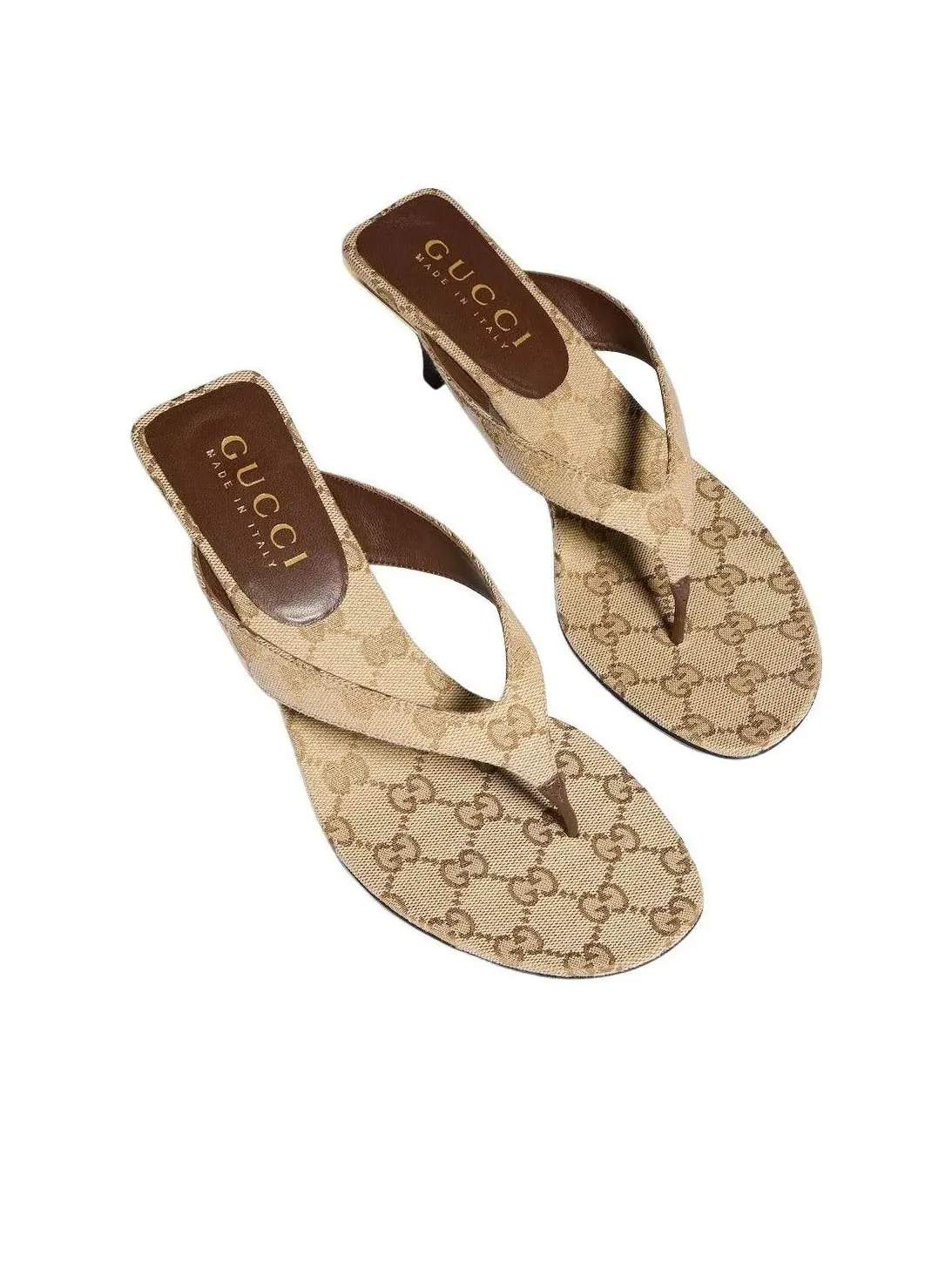 Женские сандалии-вьетнамки без застежки из кожи с открытым носком Sand Dark Brown Gucci — изображение 2 из 7, мульти