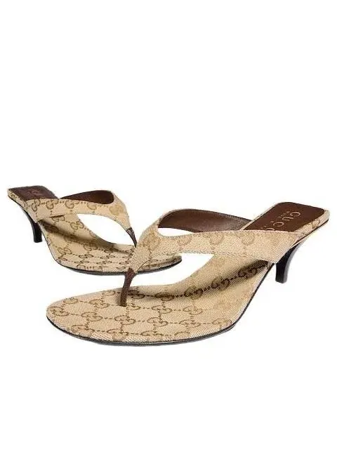 Женские сандалии-вьетнамки без застежки из кожи с открытым носком Sand Dark Brown Gucci — изображение 3 из 7, мульти