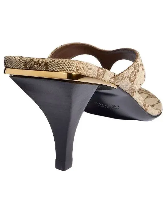 Женские сандалии-вьетнамки без застежки из кожи с открытым носком Sand Dark Brown Gucci — изображение 4 из 7, мульти