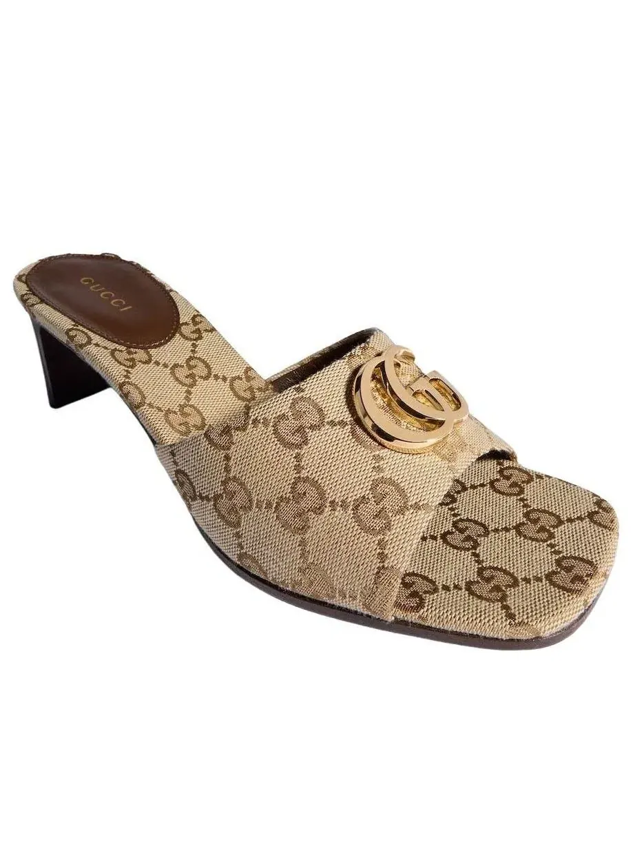 Женские сандалии-слипоны с принтом Double G Gucci — изображение 2 из 8, коричневый