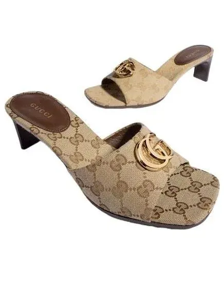Женские сандалии-слипоны с принтом Double G Gucci — изображение 4 из 8, коричневый