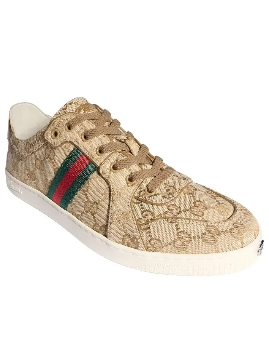 Мужские кроссовки на шнуровке с низким верхом Gucci Stretch Low-Top Sneaker Sand Brown — изображение 2 из 8, бежевый