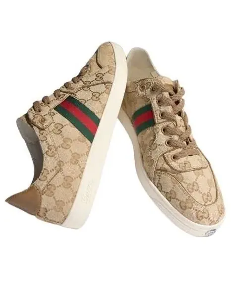 Мужские кроссовки на шнуровке с низким верхом Gucci Stretch Low-Top Sneaker Sand Brown — изображение 5 из 8, бежевый