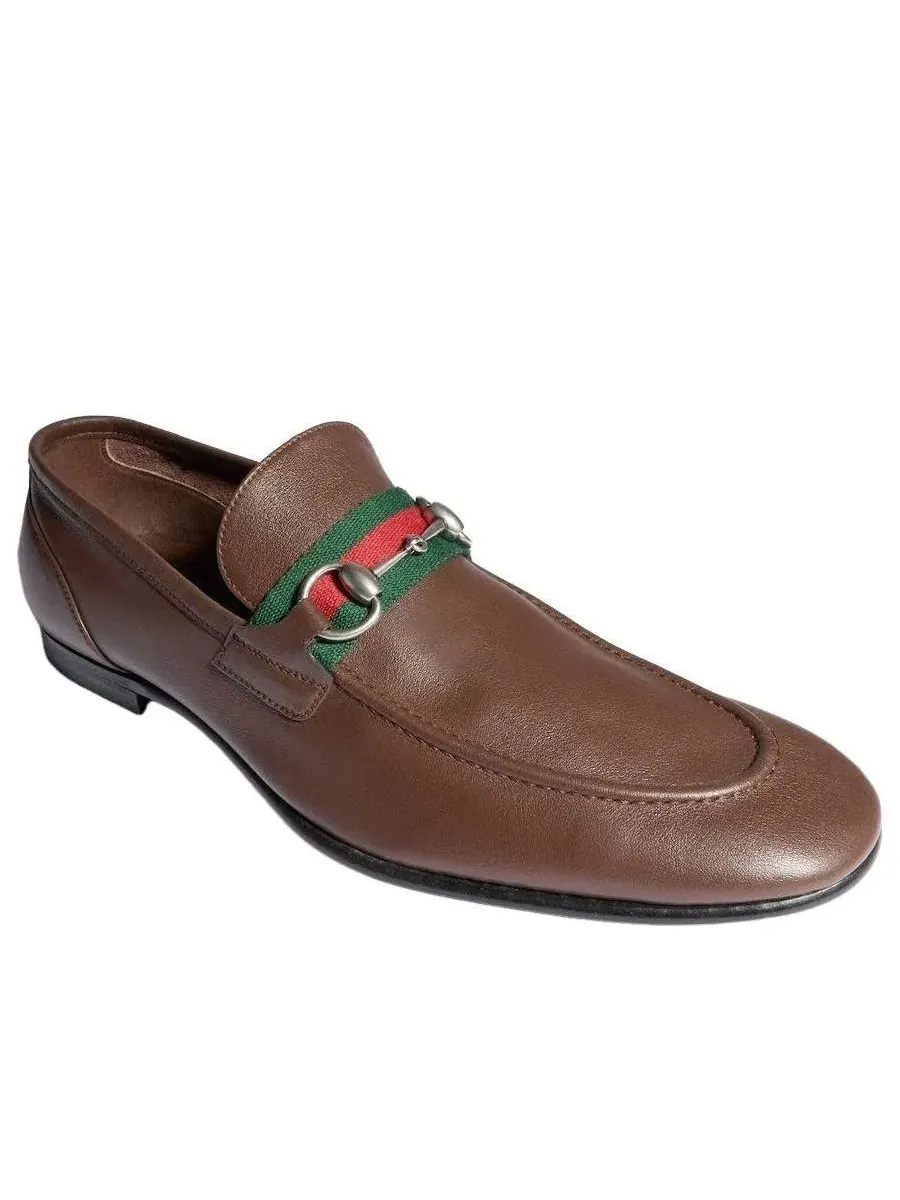 Мужские лоферы из кожи с круглым носком Gucci Como Loafer — изображение 2 из 7, коричневый