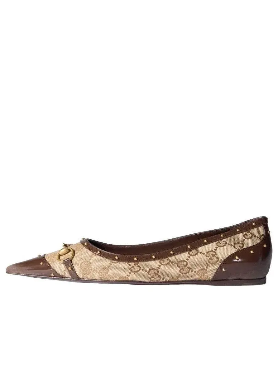 Женские балетки с закрытым мысом и шнуровкой Sand Dark Brown Gucci — изображение 1 из 6, мульти