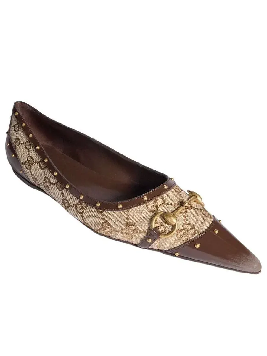Женские балетки с закрытым мысом и шнуровкой Sand Dark Brown Gucci — изображение 2 из 6, мульти