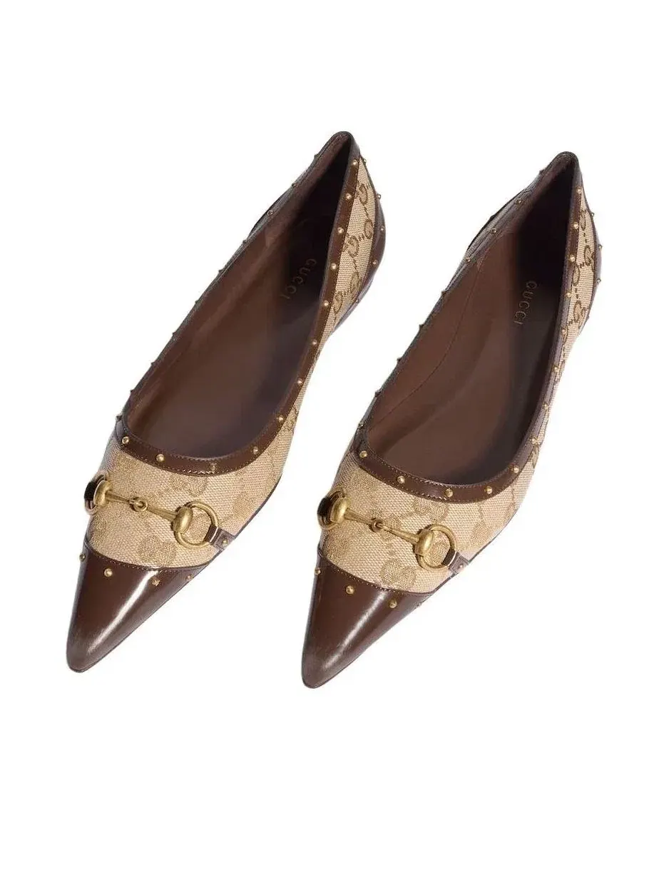 Женские балетки с закрытым мысом и шнуровкой Sand Dark Brown Gucci — изображение 3 из 6, мульти