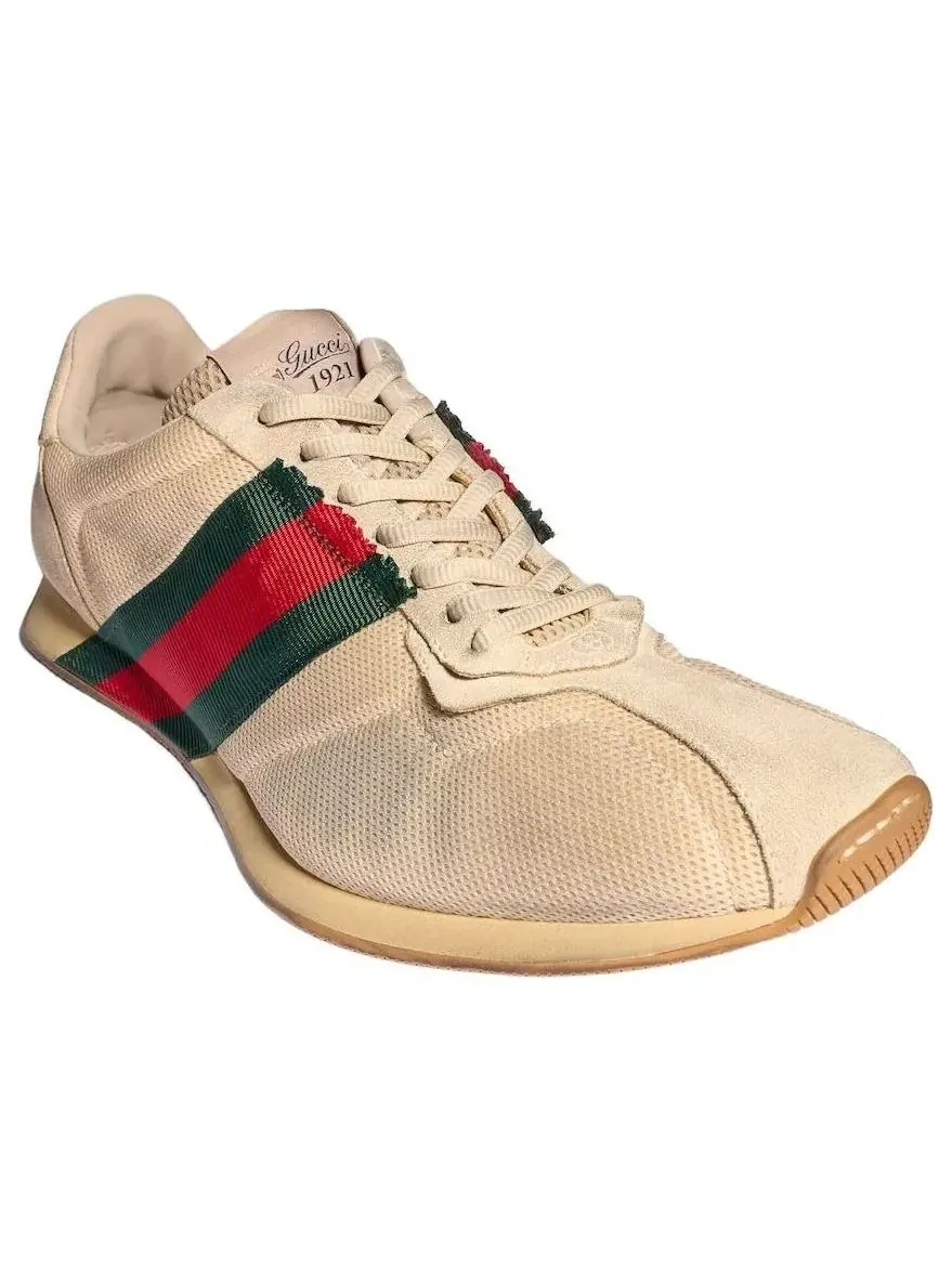 Мужские кроссовки с шнуровкой Tempo Sneaker Gucci — изображение 2 из 7, бежевый