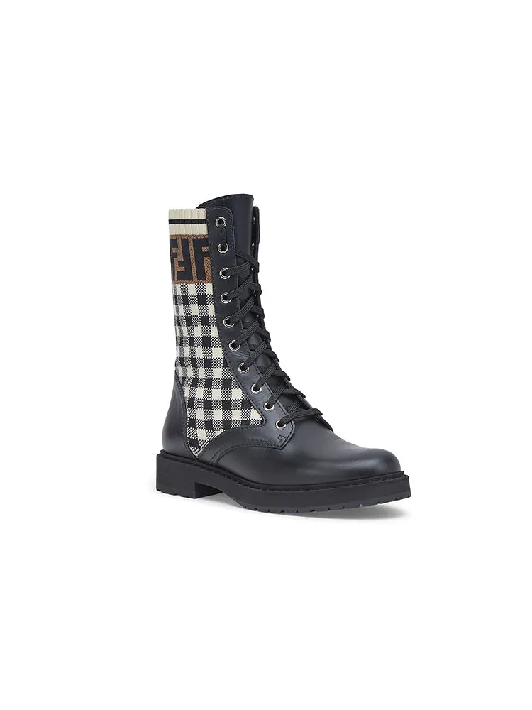 Ботинки (WMNS) FENDI Black leather biker boots with stretch fabric 'Black White' — изображение 3 из 5, черный