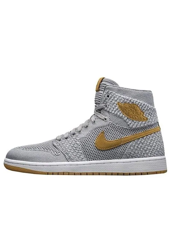 Кроссовки 1 ретро высокие og Flyknit Air Jordan — изображение 1 из 4, серый/золотистый-желтый