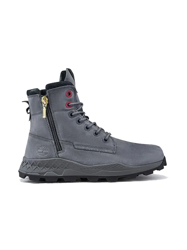 Кроссовки brooklyn side zip boots 'medium grey nubuck' Timberland — изображение 2 из 4, серый/черный/красный
