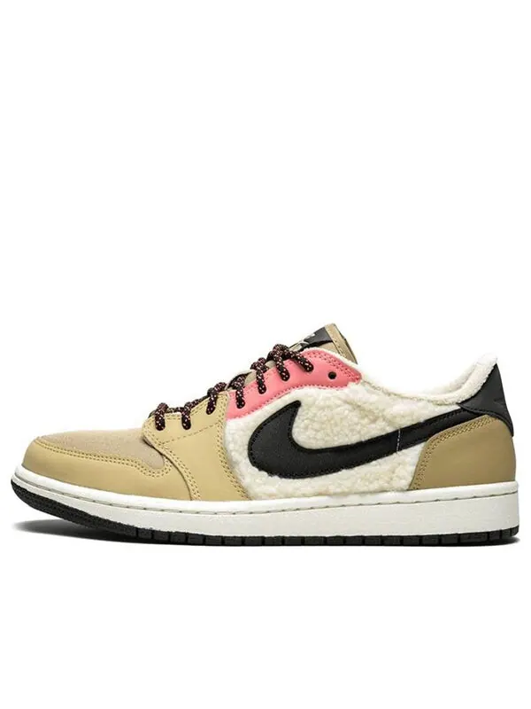 Кроссовки 1 ретро низкие флисовые Air Jordan — изображение 1 из 4, бежевый/черный