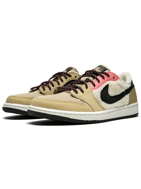 Кроссовки 1 ретро низкие флисовые Air Jordan — изображение 3 из 4, бежевый/черный