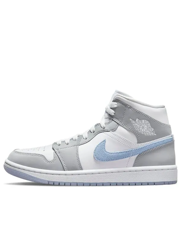 Кроссовки 1 mid 'wolf grey aluminum' Air Jordan — изображение 1 из 4, белый/серый/синий