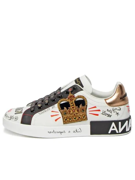 Кроссовки Dolce & Gabbana Portofino Printed Sneakers 'Graphic White Gold' — изображение 1 из 5, белый/черный