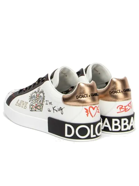 Кроссовки Dolce & Gabbana Portofino Printed Sneakers 'Graphic White Gold' — изображение 3 из 5, белый/черный