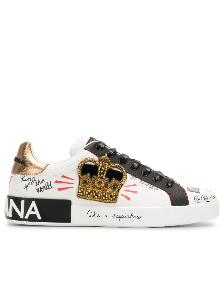 Кроссовки Dolce & Gabbana Portofino Printed Sneakers 'Graphic White Gold' — изображение 4 из 5, белый/черный