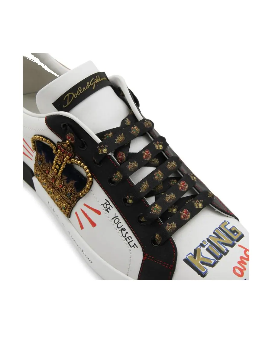 Кроссовки Dolce & Gabbana Portofino Printed Sneakers 'Graphic White Gold' — изображение 5 из 5, белый/черный