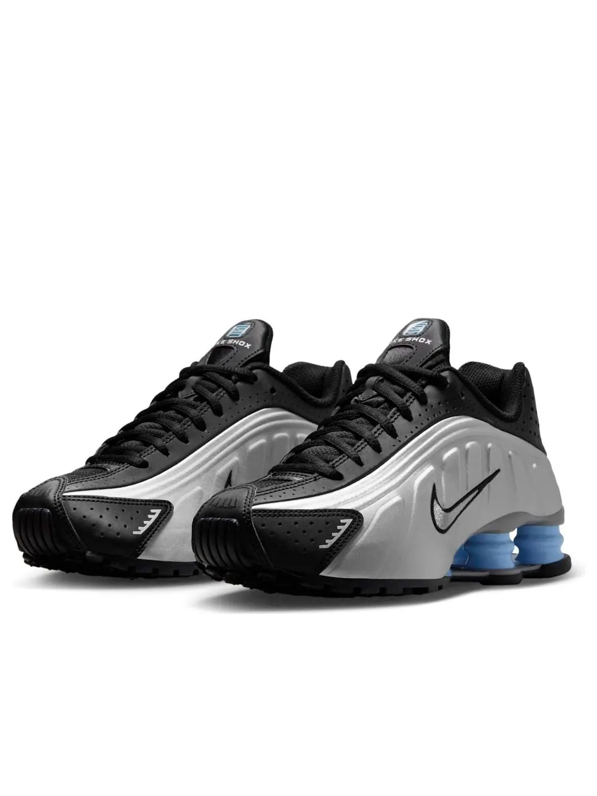 Кроссовки (GS) Nike Shox R4 'Metallic Silver Black Psychic Blue' — изображение 3 из 6, серебряный