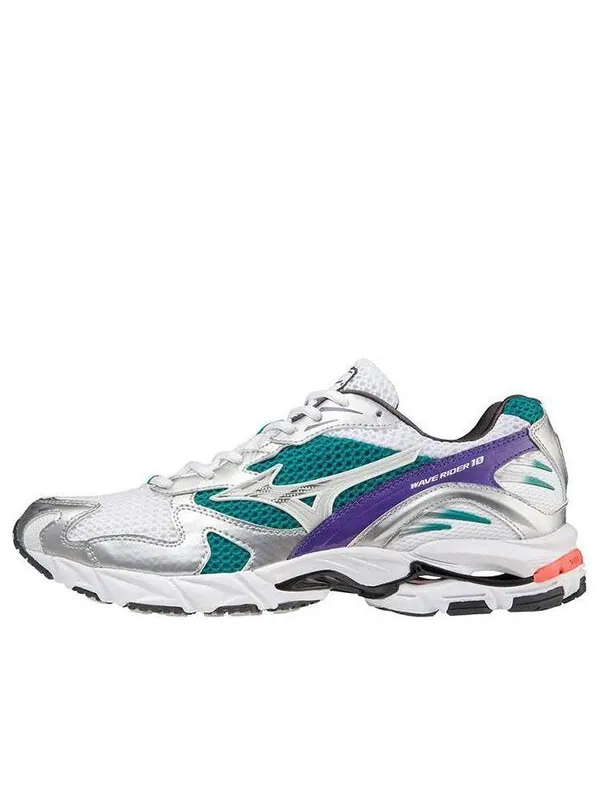 Кроссовки wave rider 10 'white' Mizuno — изображение 1 из 4, белый/зеленый/фиолетовый