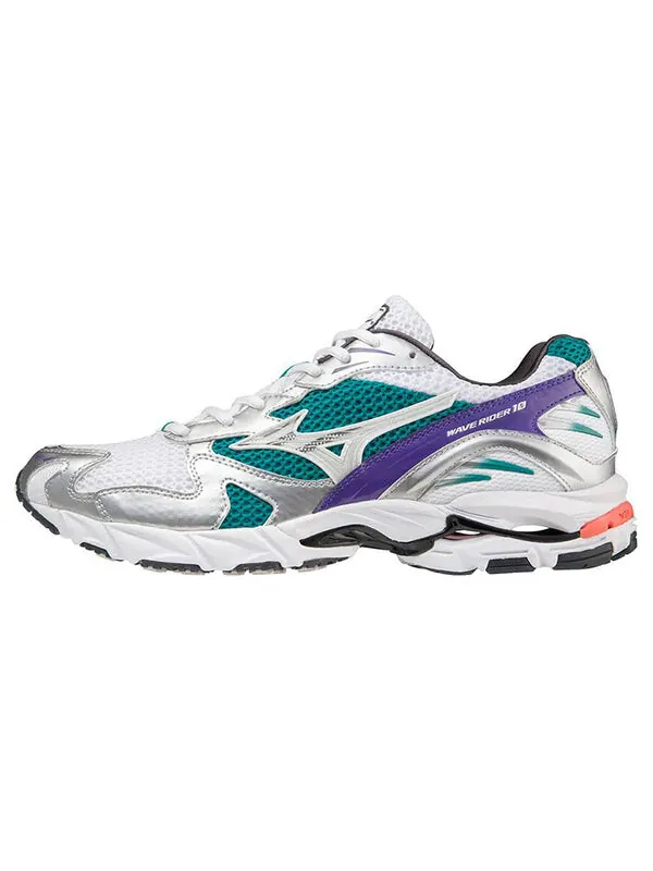 Кроссовки wave rider 10 'white' Mizuno — изображение 2 из 4, белый/зеленый/фиолетовый