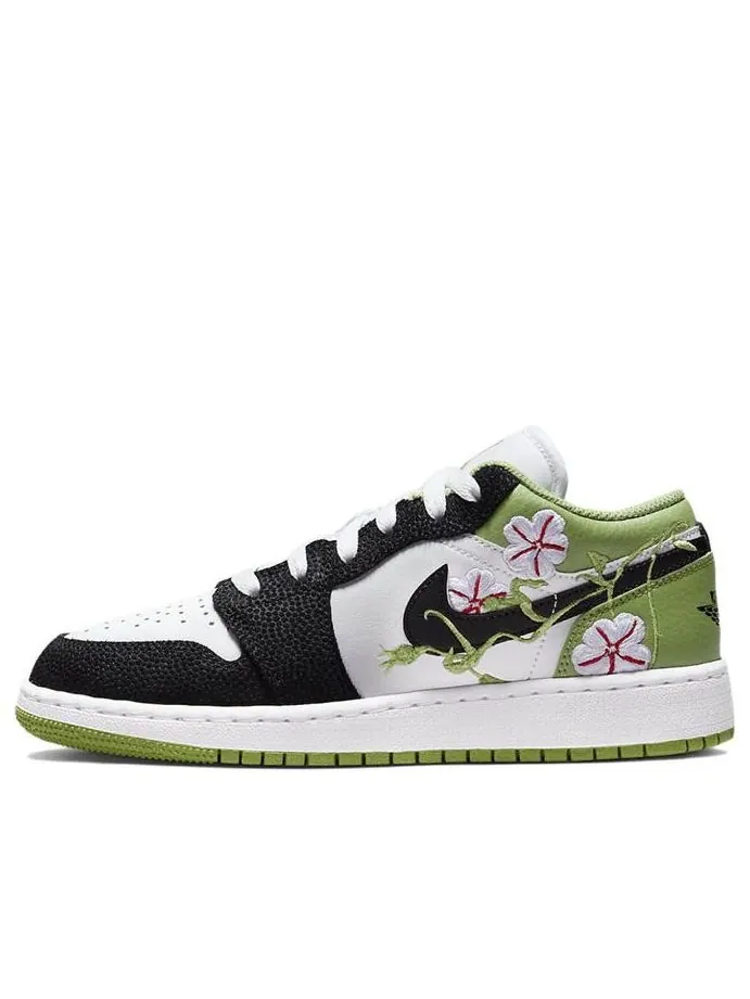Кроссовки (GS) Air Jordan 1 Low SE 'Floral' — изображение 1 из 6, зеленый