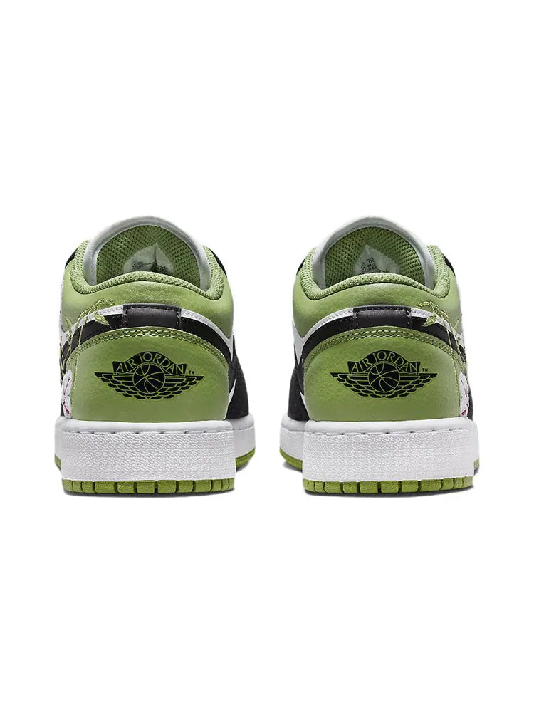 Кроссовки (GS) Air Jordan 1 Low SE 'Floral' — изображение 5 из 6, зеленый