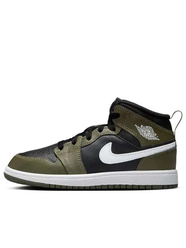 Кроссовки 1 mid 'medium olive' Air Jordan — изображение 1 из 4, черный/оливковый/белый