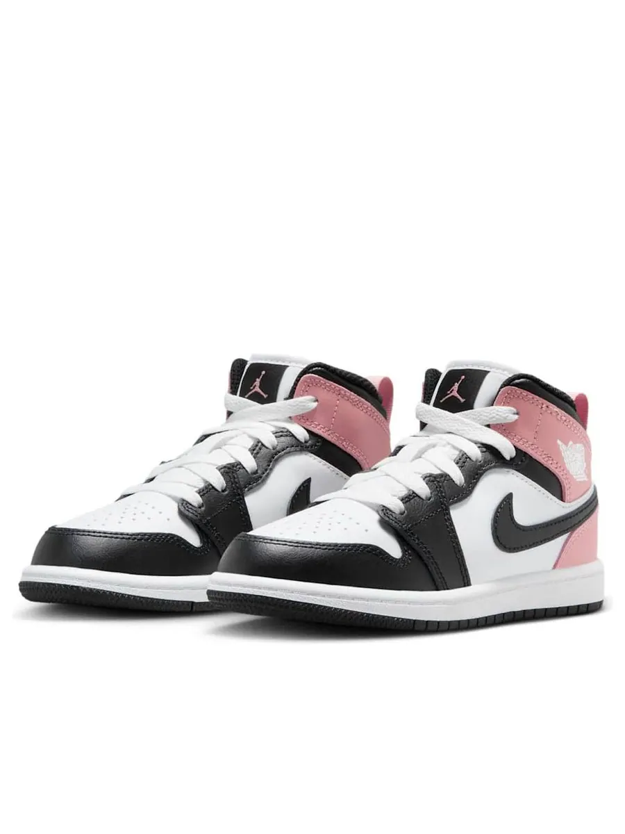 Кроссовки (PS) Air Jordan 1 Mid 'White Rust Pink Black' — изображение 3 из 6, белый