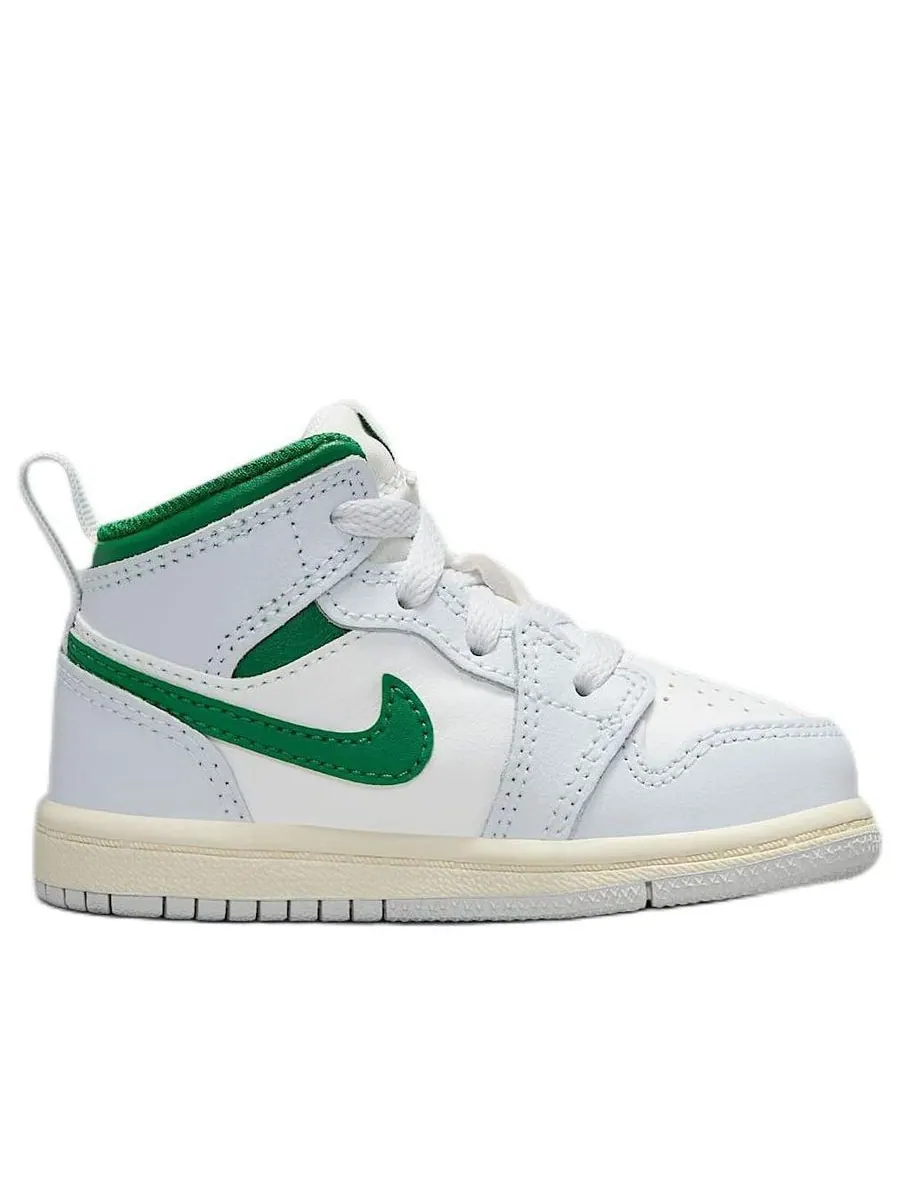 Кроссовки (TD) Air Jordan 1 Mid 'Summit White Pure Platinum Sail Pine Green' — изображение 2 из 6, зеленый