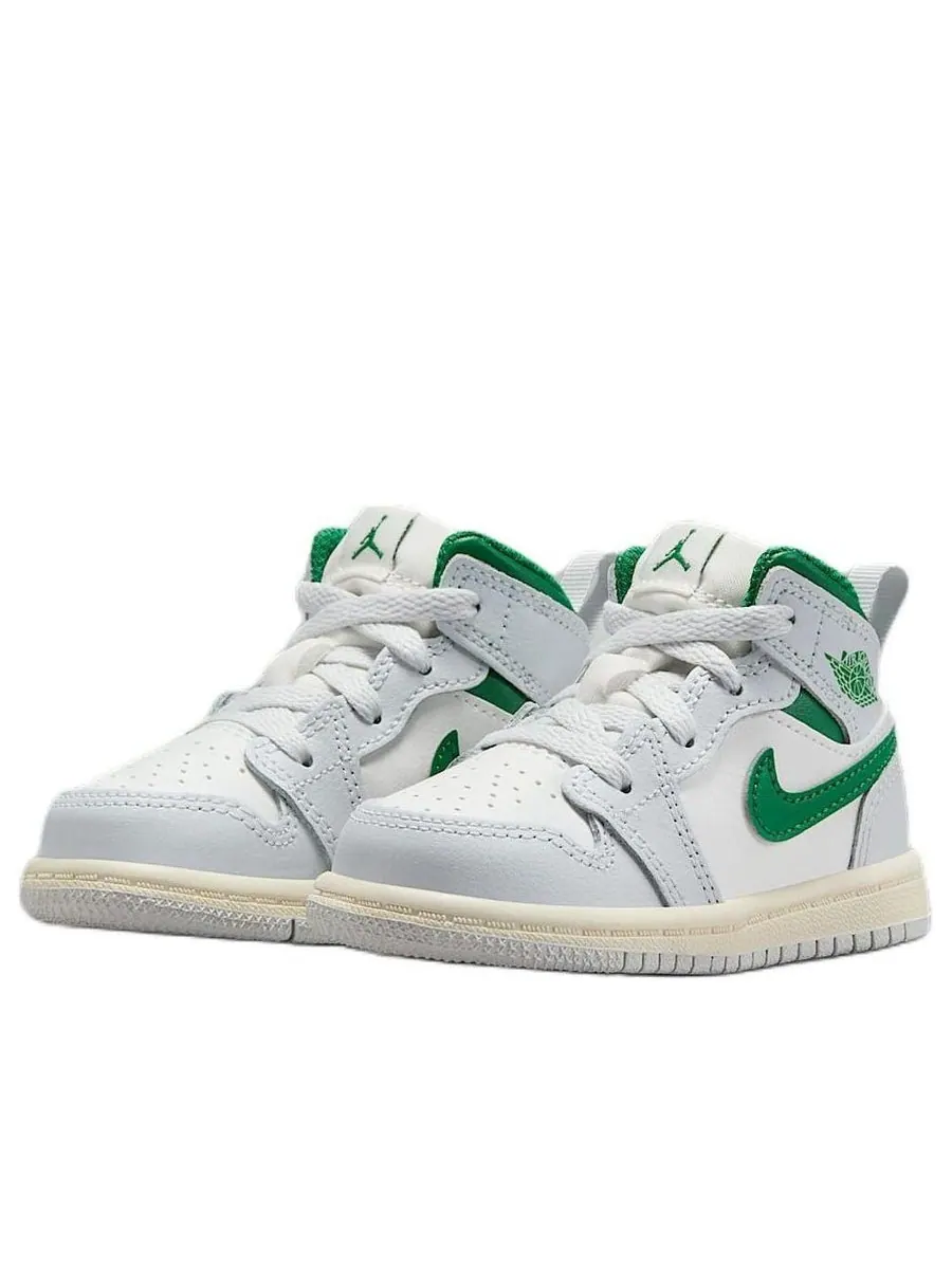 Кроссовки (TD) Air Jordan 1 Mid 'Summit White Pure Platinum Sail Pine Green' — изображение 3 из 6, зеленый