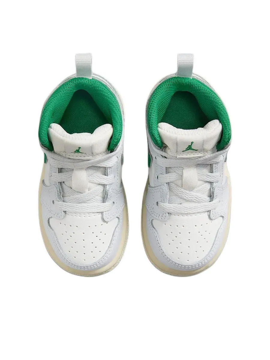 Кроссовки (TD) Air Jordan 1 Mid 'Summit White Pure Platinum Sail Pine Green' — изображение 4 из 6, зеленый