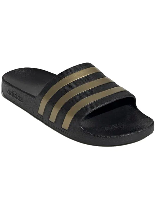 Тапочки adilette aqua slides 'black gold metallic' Adidas — изображение 3 из 4, черный/золотистый