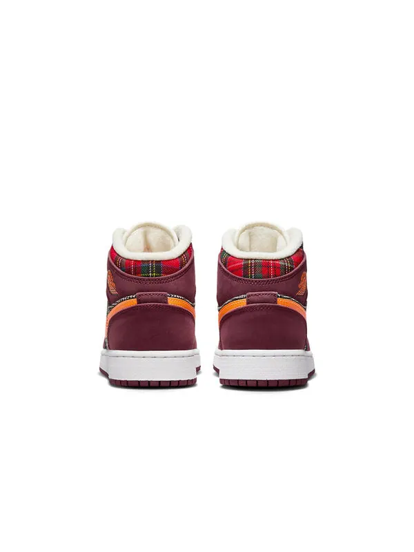 Кроссовки (GS) Air Jordan 1 Mid 'Plaid' — изображение 4 из 4, черный/белый/оранжевый