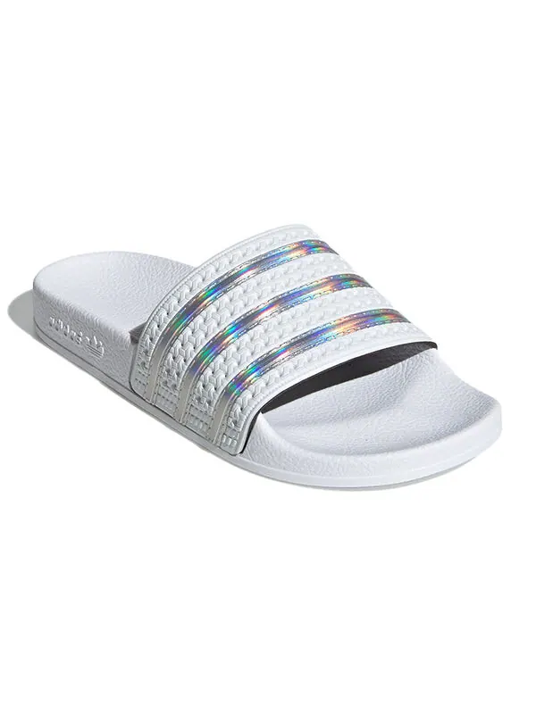 Тапочки adilette slide 'white iridescent' Adidas — изображение 4 из 4, белый/серебристый