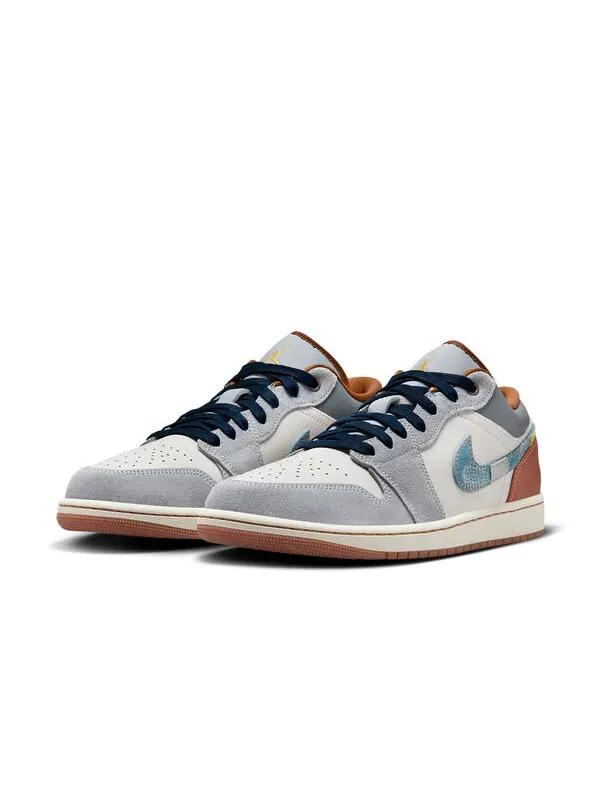 Кроссовки 1 low se 'phantom repaired denim swoosh' Air Jordan — изображение 3 из 4, коричневый/синий