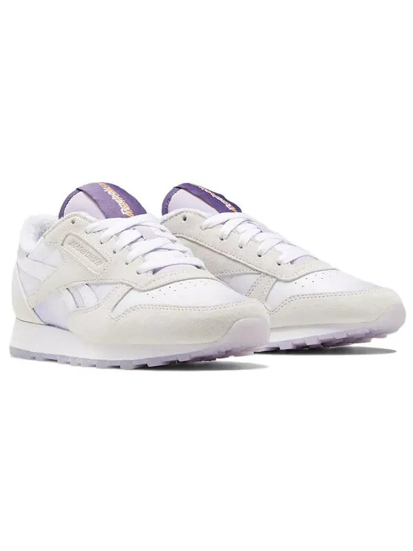 Кроссовки madwoman x classic leather 'white purple oasis' Reebok — изображение 3 из 4, белый/белый/фиолетовый